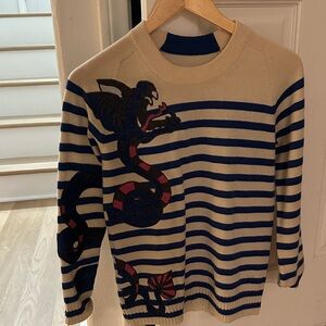 Zadig & Voltaire Cream and Blue Striped Sweater with Snake Motif